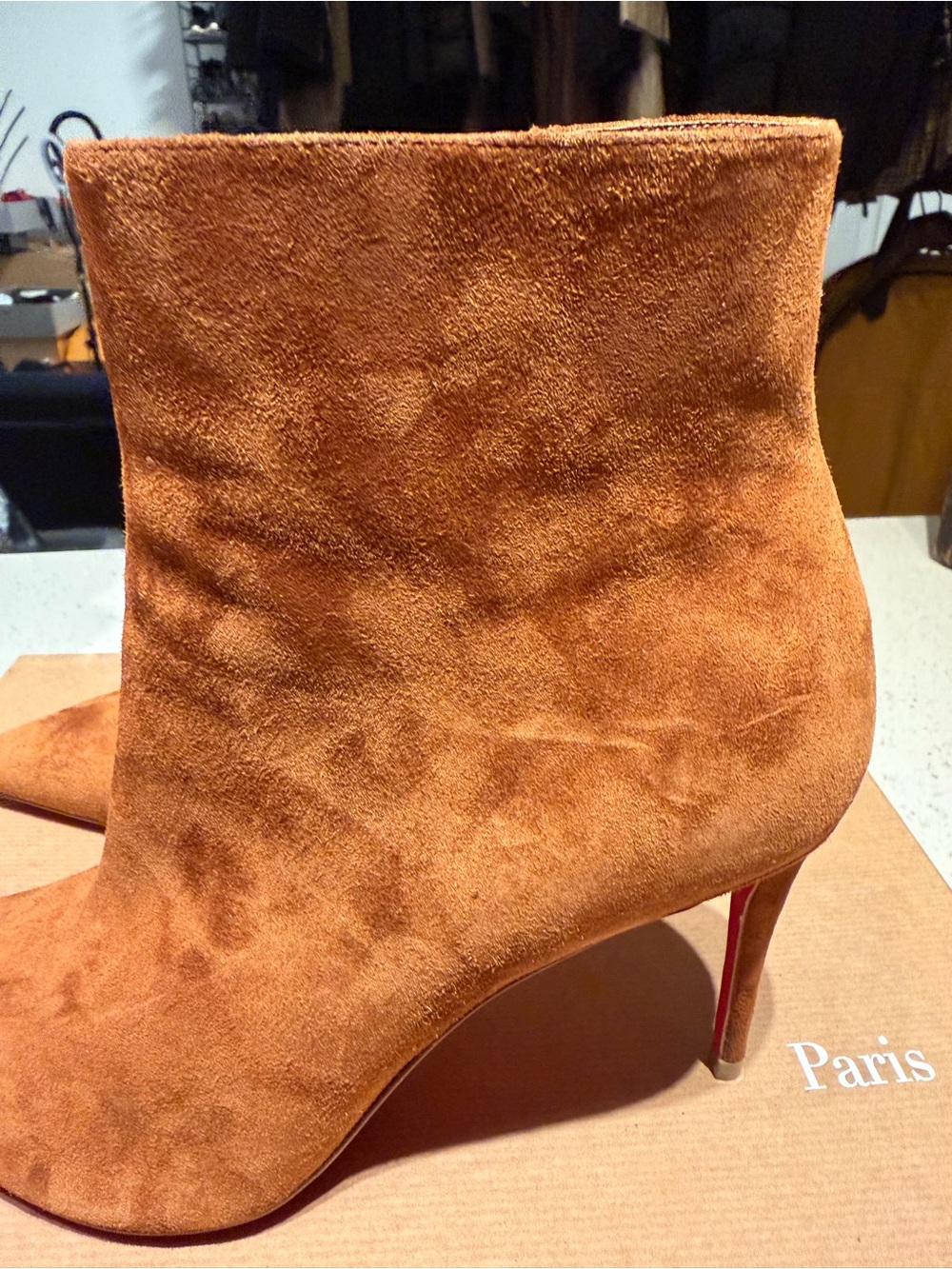 Christian Louboutin So Kate Suede Pointed-Toe Ankle Boots in camel Chestnut - Picture 6 of 9